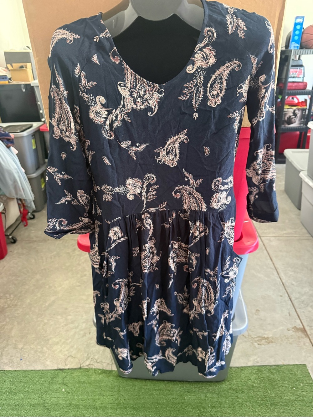 Women's Navy Paisley V-Neck Dress 95